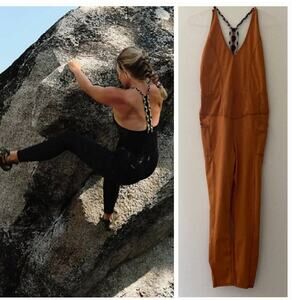 New Free People MOVEMENT Go The Distance Unitard $148 X-SMALL Brownish Orange